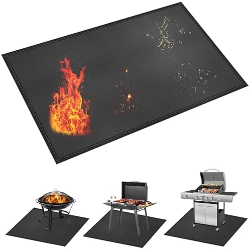 kanhiro Large 65 x 48 inches Under Grill Mat for Outdoor Grill, Indoor Fireplace/Fire Pit Mat, Double-Sided Fireproof Grill Pad, Oil-Proof Waterproof BBQ Protector for Decks and Patios by KANHIRO