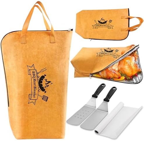Grilljoy 4PCS Griddle Accessories Set - BBQ Blanket for Resting Meat, Meat Resting Blanket with Stainless Steel Griddle Spatula & Silicone Oil Paper, Essential Smoker Accessories for BBQ Lovers by grilljoy