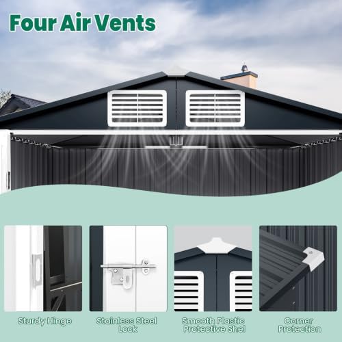 6x4 FT Outdoor Storage Shed, Weatherproof Garden Shed with Lockable Double Doors, Sloped Roof & Ventilation for Backyard, Patio, Poolside - Image 5