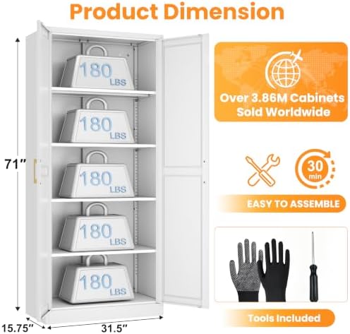 71" Metal Pantry Cabinet,Storage Cabinet with Doors and Shelves - Image 3