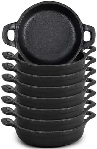 Ziliny 8 Pack Mini Cast Iron Skillets 5 x 5 x 1.3 Inch Pan Ramekin Set by Ziliny