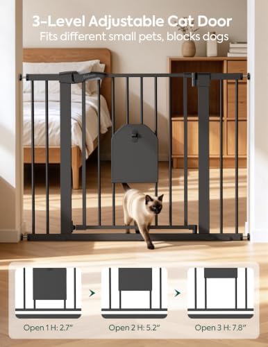 Babelio 36" Tall Dog Gate with Adjustable Cat Door, CatPrivilege I, 29-43" - Image 2