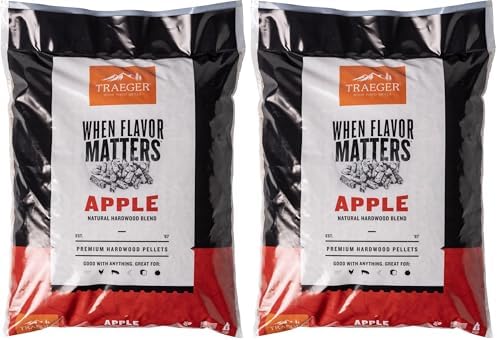 Traeger Grills Apple 100% All-Natural Wood Pellets for Smokers and Pellet Grills, BBQ, Bake, Roast, 18 lb. Bag (Pack of 2) by Unknown