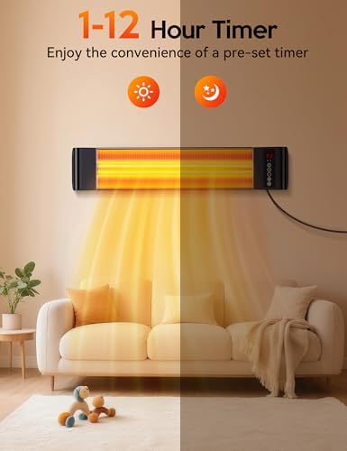VAGKRI Outdoor Heaters, Electric Infrared Patio Heater with Remote and 12H Timer, IP65 Waterproof, 3 Heat Levels, Wall Mount or Tripod Stand for Home, Office, Patio, Garage - Image 5