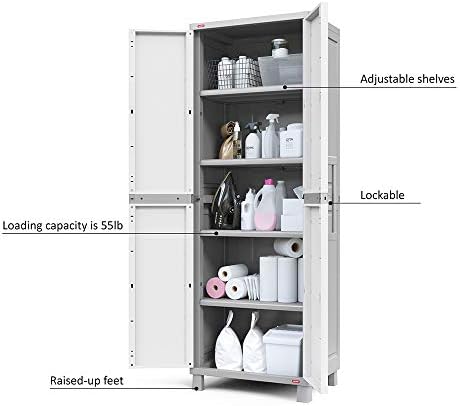 Keter Storage Cabinet with Doors and Shelves for Laundry Room, Garage, Bathroom Accessories, Closet and Home Organization, White & Grey - Image 6