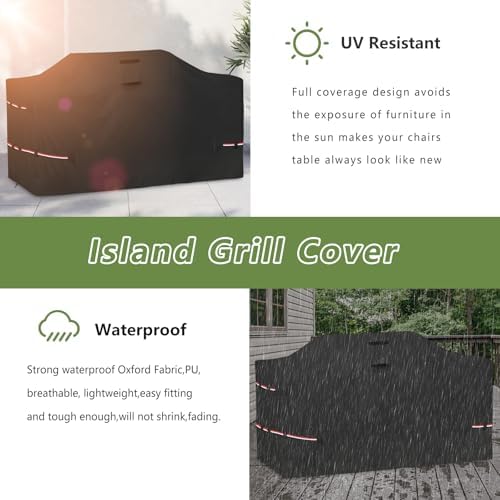 110 Inch Island Grill Cover - 600D Heavy Duty Waterproof All Weather Protection Outdoor Cover,Black - Image 6