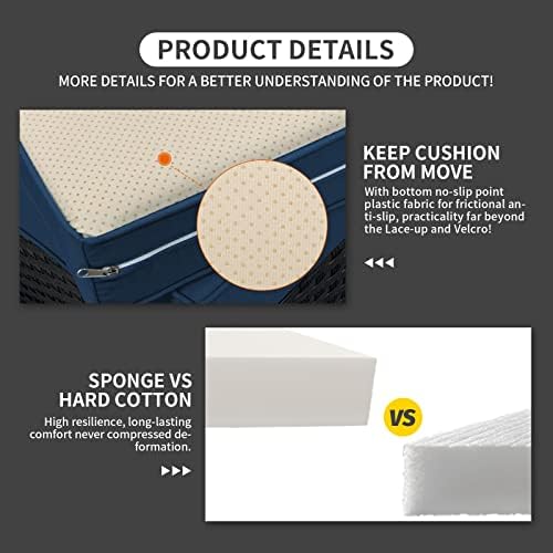 Rattaner 10 Pieces Outdoor Sectional All-Weather Wicker Patio Furniture Set Patio Sectional and Steel Fire Table and Glass Patio Table Non-Slip Cushions and Waterproof Covers, Navy Blue - Image 5