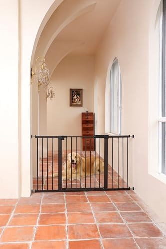 55.98"-58.15" Baby and Pet Safety Gate, 30" Tall Metal Walk-Thru Gate for Doorways & Stairs, Easy One-Hand Open, Dual Lock, Extensions & Wall Mounts Included (Brown, 29"-57" W x 30.5“H) - Image 6