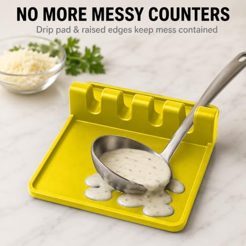 2 Pack Yellow Silicone Spoon Rest for Stove Top Kitchen Spoon Holder Set - Image 3