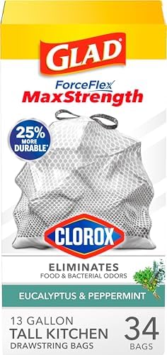 Glad ForceFlex MaxStrength with Clorox Trash Bags, 13 Gal, Eucalyptus, 34 Ct (Package May Vary) by GladTrashFoodStorage