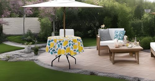 SUQ I OME Patio Umbrella Tablecloth, Lemon, 60'' Round with Zipper - Image 2