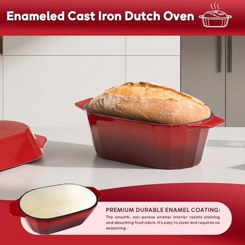Enameled Cast Iron Dutch Oven for Bread Baking – 3QT Oval Round Heavy Duty Bread Pan with Lid, Non-Stick Ceramic Coating,Loaf Cast Iron Bread Oven for Sourdough, Baking, Roasting, Braising, Stovetop & Oven Safe - Image 6