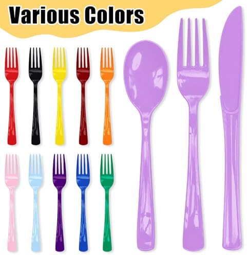 HEIPINIUYE 75 Pack Light Purple Plastic Cutlery Heavy Duty Lavender Plastic Knives Forks and Spoons Disposable Silverware Set for 25 Guest Camping Birthday Baby Shower Party Cutlery Set - Image 4