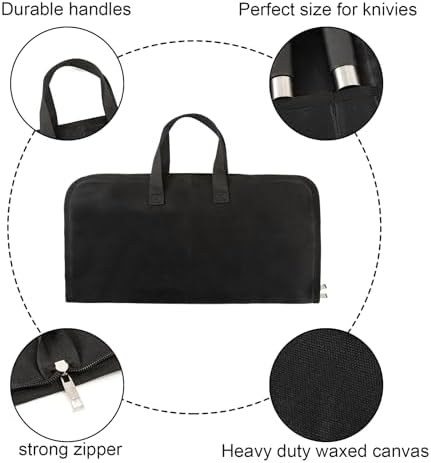 7 Slots Cutlery Chefs Knife Roll Bag Storage Case Men Travel Black - Image 3