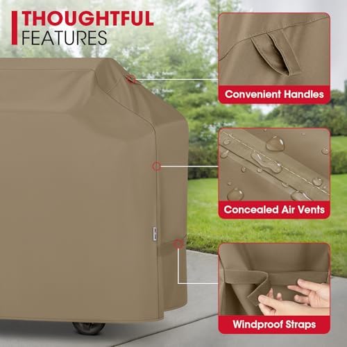 Unicook 60 Inch Grill Cover Heavy Duty Waterproof, UV Proof, Neutral Taupe - Image 6