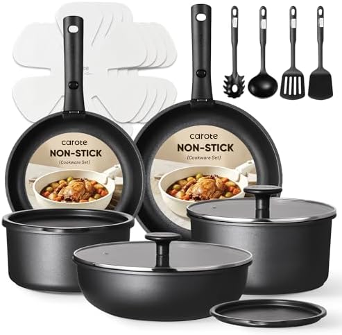 CAROTE 19pcs Pots and Pans Set Non Stick, Detachable Handle Cookware by CAROTE