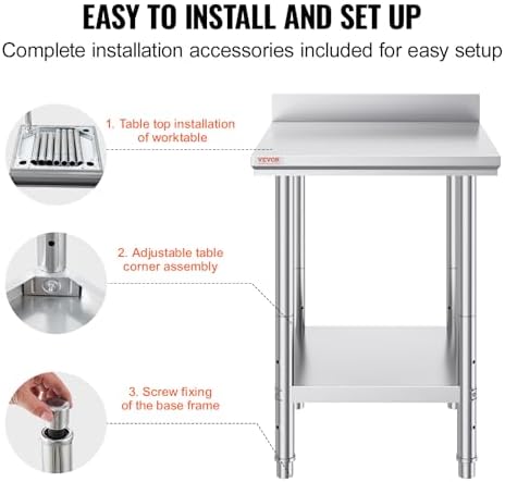 Mophorn Stainless Steel Table Work Table 24 x 24 x 34 Inch Commercial Food Prep Worktable Heavy Duty Prep Worktable Metal Work Table with Adjustable Feet for Restaurant, Home and Hotel - Image 6