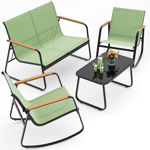 Ahomly 4-Piece Textilene Outdoor Patio Furniture Set Rocking Bistro, Green by Ahomly
