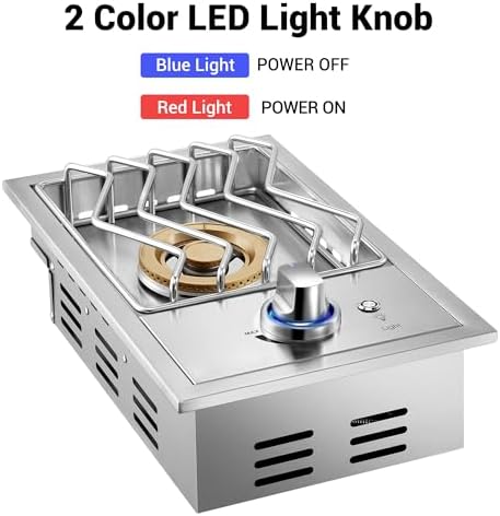 17,500BTU Liquid Propane Side Burner, Single Grilling Side Burners for Outdoor Kitchen, Convertible to Natural Gas, Duty Heavy 304 Stainless Steel, Drop-in Side Burner for Outdoor BBQ Grill Island - Image 2