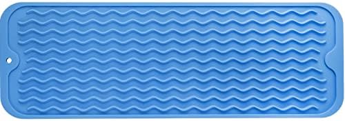 MicoYang Silicone Dish Drying Mat for Multiple Usage,Easy clean,Eco-friendly,Heat-resistant Silicone Mat for Kitchen Counter,Sink,Bar,Bottle,or Cup Lichen Blue M 17 inches x 6 inches by MicoYang