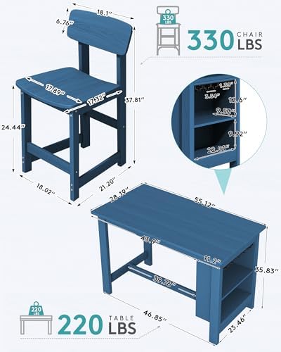 SERWALL 8-Piece Outdoor HDPE Counter-Height Bar Dining Set for 6, Blue - Image 2