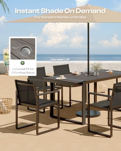 Full Grounded Outdoor Dining Set, Aluminum Patio Table and Chairs - Image 2