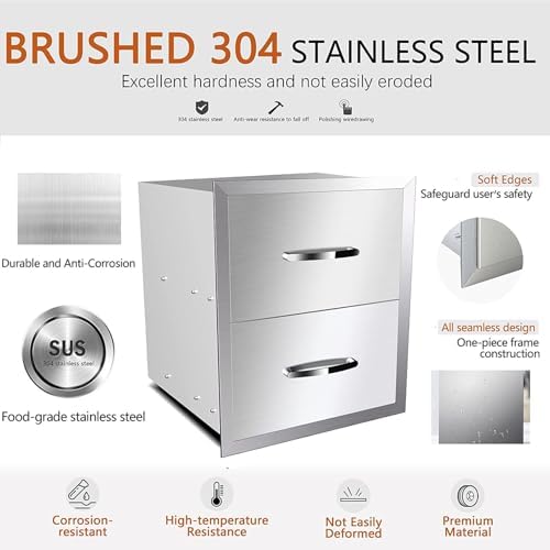 Pull Out Trash Drawer, Lower Sliding Rails Stainless Steel Roll Out Trash Bin Pull Out Tray With Handle For Outdoor Kitchen BBQ Island Grill Station,Double Drawers - Image 5