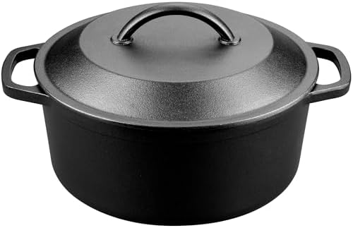 VORRINGARD Pre-Seasoned Cast Iron Dutch Oven with Lid, Round and Dual Handles, for Stovetop, Camping, Grill, Induction, Electric, Black, 3 qt by Unknown