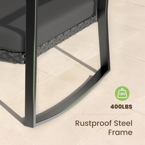 Rocking Patio Bistro Sets - All-Weather - 3 Piece Rattan Conversation Furniture Set, Wicker Outdoor Front Porch Chair for Balcony, Porch, Garden, Backyard, Poolside,Medium Gray - Image 4