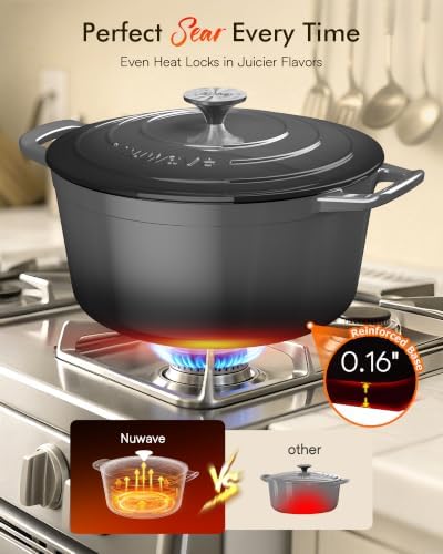 Nuwave 6 Qt PFAS-Free Enamel Cast Iron Dutch Oven Pot with Lid, BlackSesame - Image 5