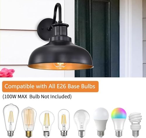 Outdoor Barn Lights, Farmhouse Outdoor Wall Sconces, Rustic Exterior Wall Mount Lights, Vintage Outside Lighting Fixtures, Industrial Black Gold Lanterns for Porch Garage Patio, 4 Pack - Image 4