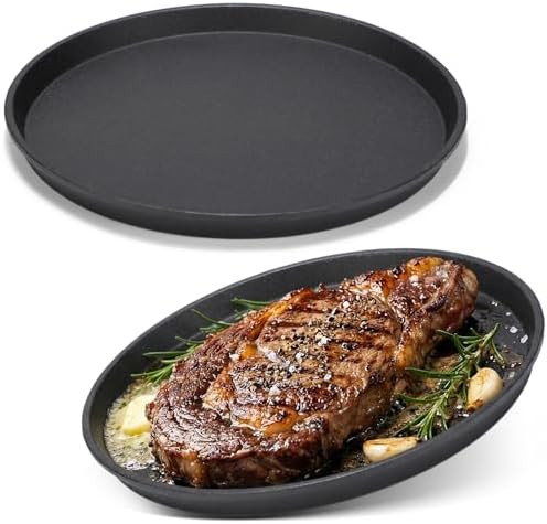 Maxdot 2 Pcs 11.4 Inch Cast Iron Grill Pan Round Pizza Pan Skillet for BBQ by Maxdot
