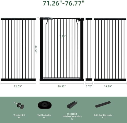 40.5" Extra Tall Baby Gate for Doorways, 71.2-76.7" Tall Wide Dog Pet Gates - Image 3