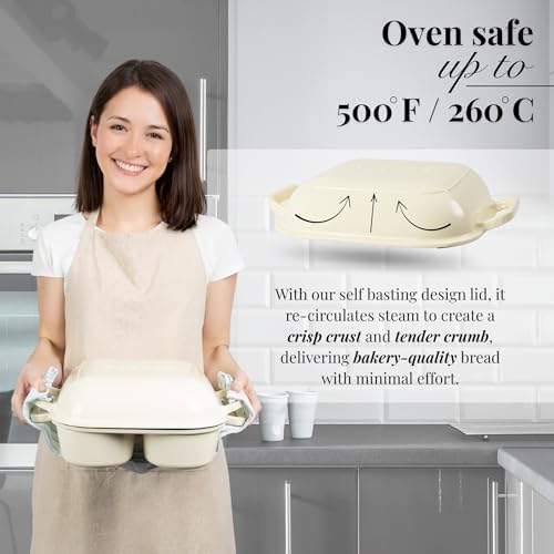 QuadPro Enamelled Cast Iron Bread Loaf Pot – Dutch Oven for Sourdough Bread Baking – 500°F Oven Safe Non Stick Bread Pot – 4 Round Loaf Spaces (4.90-inch Diameter), Cream – by Nuovva - Image 5