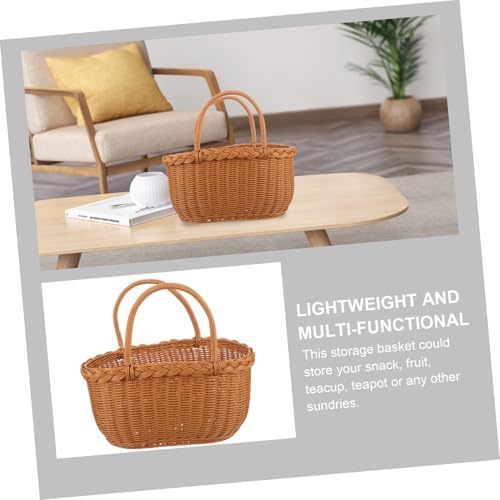 Woven Rattan Storage Basket with Handles, Kitchen Fruit Snack Organizer - Image 5