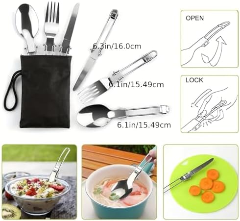 Camping Cookware Set(Green), Portable Backpacking Gear with Kettle, Pot, Pan, Cups & Foldable Cutlery, Lightweight Outdoor Cooking Kit for 2-3 People, Ideal for Hiking, Picnic & Camping - Image 5
