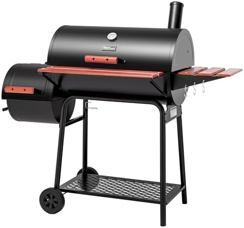 Royal Gourmet 30-Inch Charcoal Grill with Offset Smoker, Wood-Painted Table by RoyalGourmetCorp