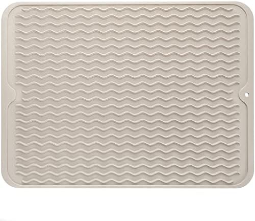 MicoYang Silicone Dish Drying Mat — Quick-Dry Ridges Counter & Sink Pad, Heat-Resistant Trivet to 450°F, Non-Slip & Dishwasher Safe, Roll-Up Storage, 18 Colors & 9 Sizes (Tapioca, 16"×12") by MicoYang