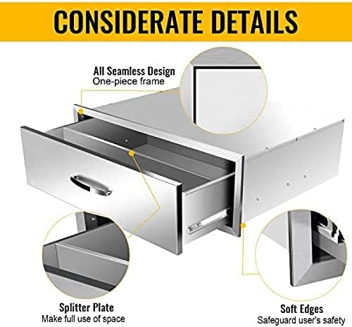 Stainless Steel Outdoor Kitchen BBQ Island Drawers - Flush Mount Triple Access, 30Wx23Dx10H - Image 5