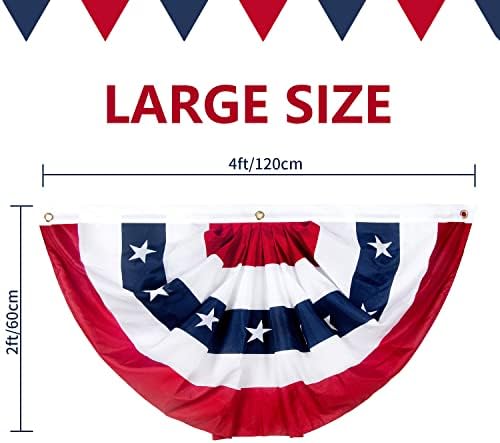 2x4 Ft American Pleated Fan Flag, Patriotic Half Fan Bunting Flag, Indoor Outdoor for Red White Blue USA 250th Anniversary 4th of July Decoration Patriotic Decor Memorial Day (Set of 5) - Image 2