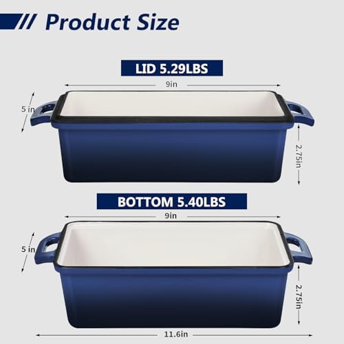 Wildone 2 in 1 Enameled Cast Iron Bread Pan with Lid, 9x5 Loaf Pans for Homemade Sourdough Bread, Cake, Meatloaf, Even Heating Bread Dutch Oven, Navy Blue - Image 2