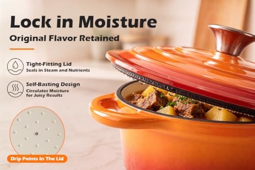 Leonyo 2-Quart Small Enameled Cast Iron Dutch Oven Pot with Lid, Orange - Image 4