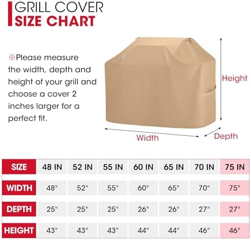 Unicook Grill Cover Heavy Duty Waterproof UV Resistant 75 Inch, Light Brown - Image 6