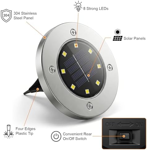 OULONGER 4.6inch Solar Ground Lights, Garden Solar Outdoor Waterproof Pathway Bright In-Ground Landscape Lights for Patio, Lawn, Yard, Driveway, Step and Walkway(White Light 10Packs) - Image 2