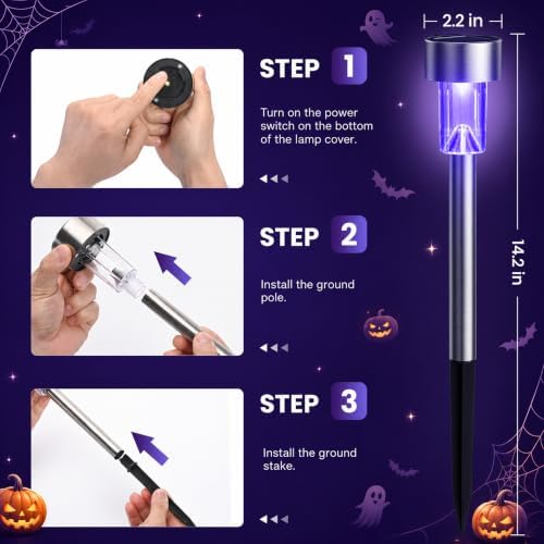 GIGALUMI 24 Pack Purple Solar Halloween Lights,Outdoor Halloween Decoration - Image 6