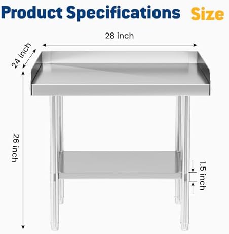 Stainless Steel Equipment Stand, 24 x 28 x 26 Inch Work Table - Image 5