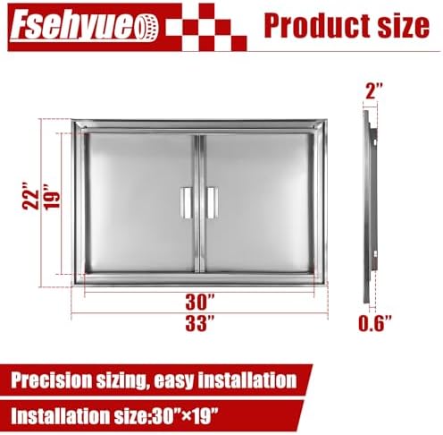 Outdoor Kitchen Door 33'' W x 22'' H Double BBQ Access Door Stainless Steel Flush Mount Doors Wall Vertical Doors with Handle Suitable for Grilling Station BBQ Island Outside Cabinet - Image 4
