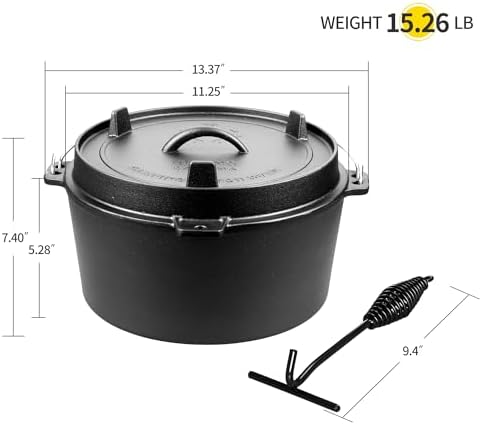 EDGING CASTING Pre-Seasoned Cast Iron Camping Dutch Ovens, Outdoor Camping Dutch Oven Pot with Lid Tripod, 8 Quart - Image 2
