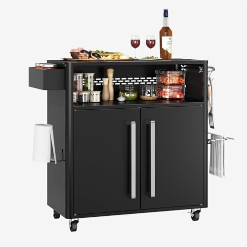 Heavy-Duty 2-Tier Outdoor Kitchen Island with Locking Wheels – 883 sq.in. Prep Space, 304 Stainless Steel Top, Magnetic Double-Door BBQ Cabinet for Grilling Table & Patio Cooking Station by Unknown