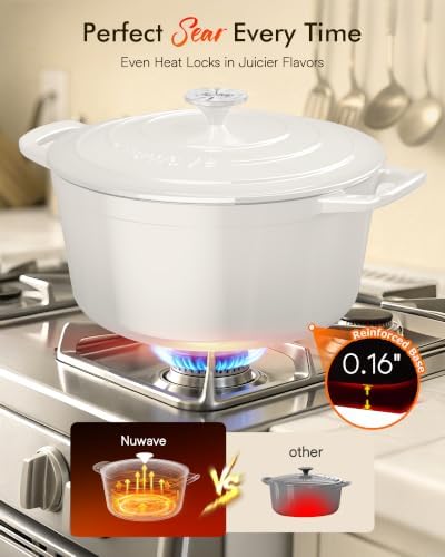 Nuwave 6 Qt PFAS-Free Enamel Cast Iron Dutch Oven Pot w/Lid, Vanilla Cream - Image 5